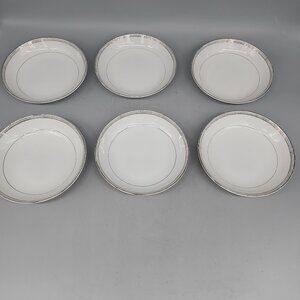 Mikasa Fine China Barclay Fruit  Dessert Sauce 5 3/4" Bowls Set 6 White Silver